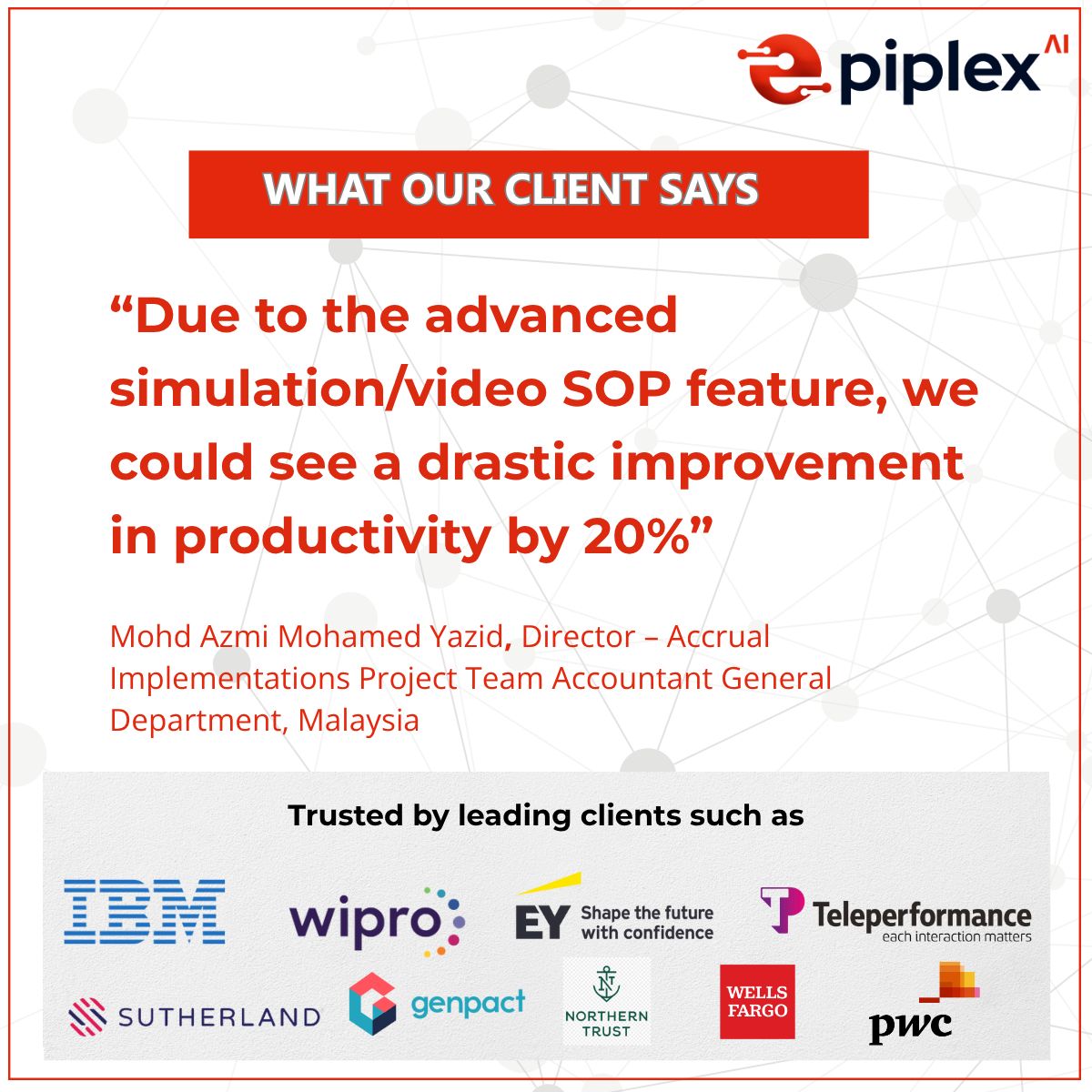 epiplex_ai's tweet image. 💡 See what our clients are saying! With AI-powered process discovery, intelligence &amp;amp; video SOPs, epiplex.ai is driving productivity, faster onboarding &amp;amp; process excellence—at scale. The results speak for themselves. 
#ClientTestimonia  #AI #DigitalTransformation