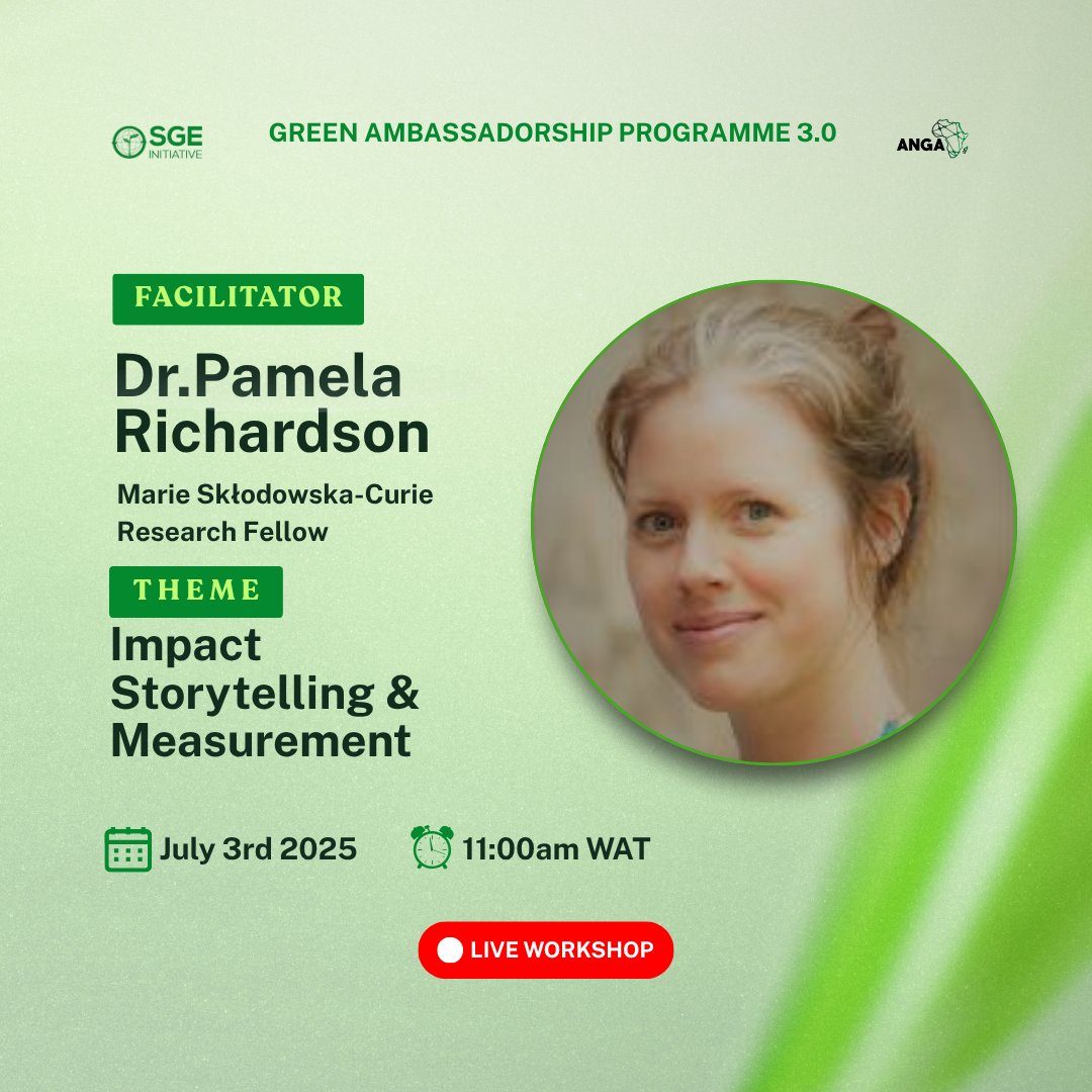 sgeinitiative's tweet photo. Another live session for week 13 in ##GAP3.0 is happening today at 11 am WAT with Dr. Pamela Richardson
With the theme: Impact Storytelling and Measurement, participants are set to receive actionable insights and strategies!
#GAP3.0 #workshop #sgeinitiative https://t.co/HP7BeVWpHU