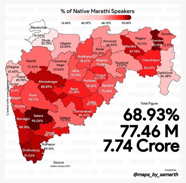 ह्या नकाशावरून देखील लोकांना येड्यात काढून काही लोकं मोकळी झालीत. लक्षात घ्या, ह्या नकाशातील माहितीचा स्रोत उपलब्ध नाही आणि असलाच तर तो असेल जनगणना आणि शेवटची जनगणना झाली होती २०११ साली त्यामुळे ही माहिती १० वर्षांपेक्षाही जूनी आहे जिचा वापर कृत्रिम सहभाग वर्धनासाठीच करता येईल.