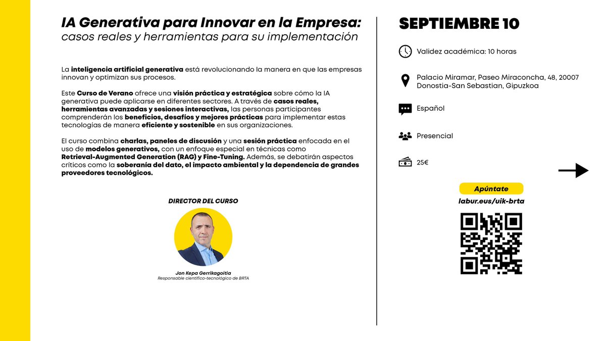 brta_eus's tweet image. 🎓𝐔𝐈𝐊: 𝐈𝐀 𝐆𝐞𝐧𝐞𝐫𝐚𝐭𝐢𝐯𝐚 𝐩𝐚𝐫𝐚 𝐈𝐧𝐧𝐨𝐯𝐚𝐫 𝐞𝐧 𝐥𝐚 𝐄𝐦𝐩𝐫𝐞𝐬𝐚
📅 10 𝘥𝘦 𝘴𝘦𝘱𝘵𝘪𝘦𝘮𝘣𝘳𝘦
📍 𝘗𝘢𝘭𝘢𝘤𝘪𝘰 𝘔𝘪𝘳𝘢𝘮𝘢𝘳, 𝘋𝘰𝘯𝘰𝘴𝘵𝘪𝘢
📝 ¡Apúntate aquí! 👉 labur.eus/uik-brta
#BRTA #UIK #UdakoIkastaroa #IA #InteligenciaArtificial