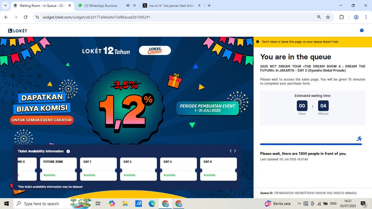 wts jaswar tiket ticket nct dream in jakarta
2025 NCT DREAM TOUR di JAKARTA
DAY 2

• fee 100k/tix (fee dibayar setelah secured)
• pakai data sendiri
• self payment
•
FUTURE ZONE CAT 1 CAT 2 CAT 3 CAT 4
futurezone cat1 cat2 cat3 cat4

mention dan dm

#tds4injakarta tds4 tds 4