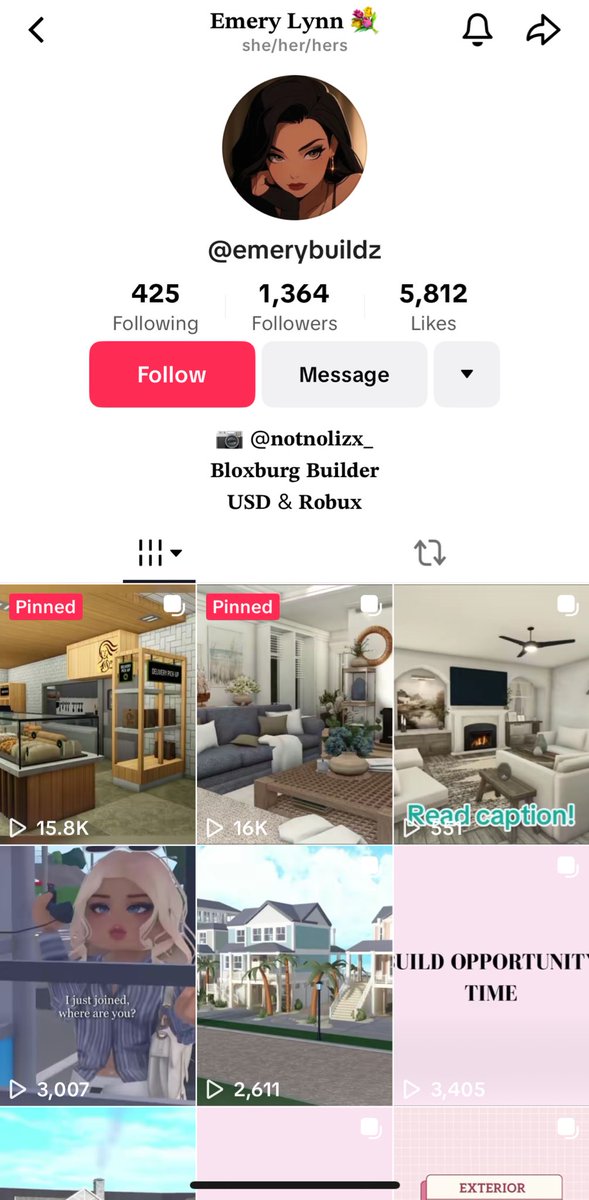 This user on tiktok stealing builds and claiming she built them, builds from well know builders here on X and tiktok. Asking for robux and USD stealing money from people. #bloxburg