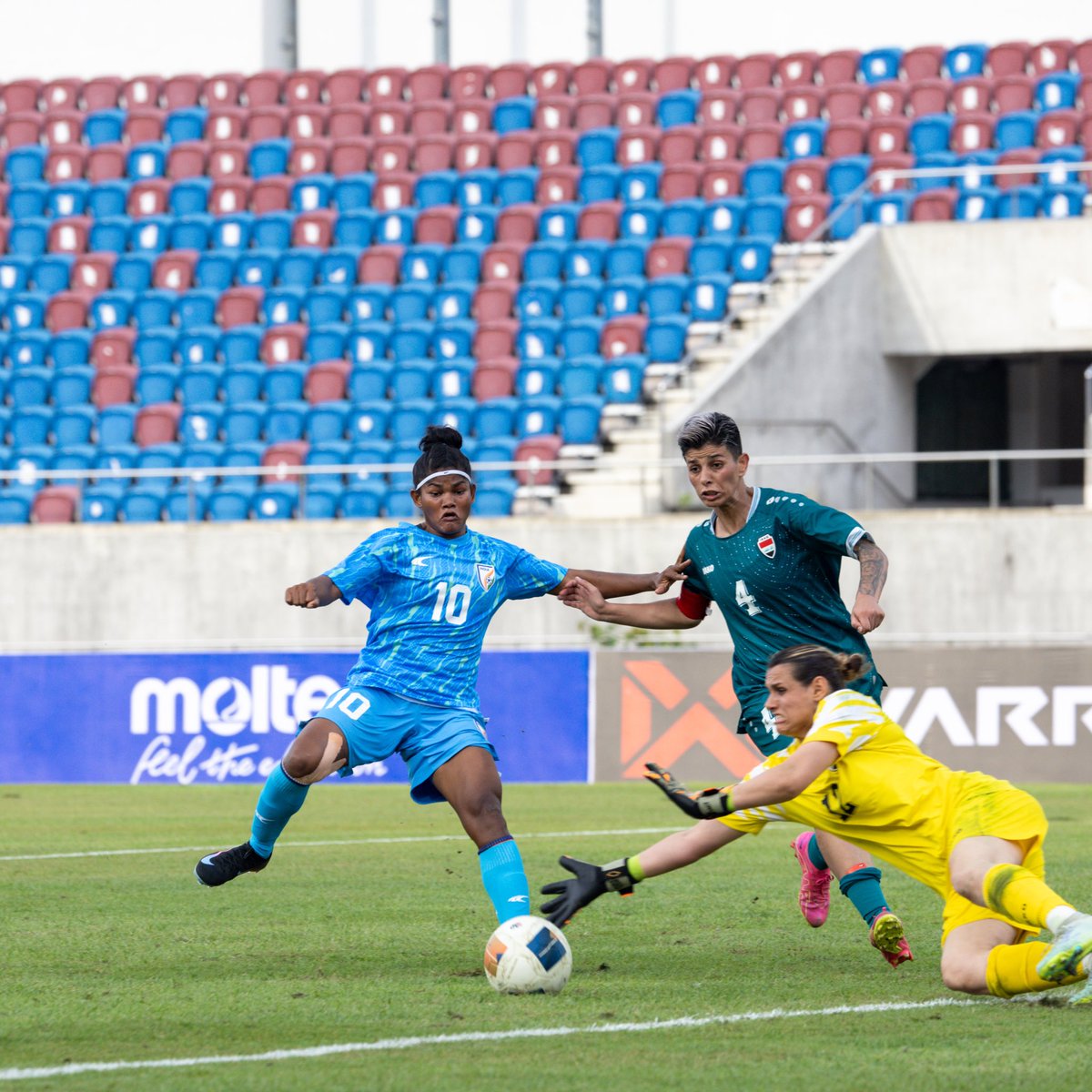 Blue Tigresses dominate with commanding 5-0 win over Iraq! 🐯💙

Pyari and Lynda delivered standout performances. ✨

Next up — the final group stage clash against Thailand on 5th July 🇮🇳⚔️

📸: <a href="/IndianFootball/">Indian Football Team</a> 

#OdishaFC #IndianFootball
