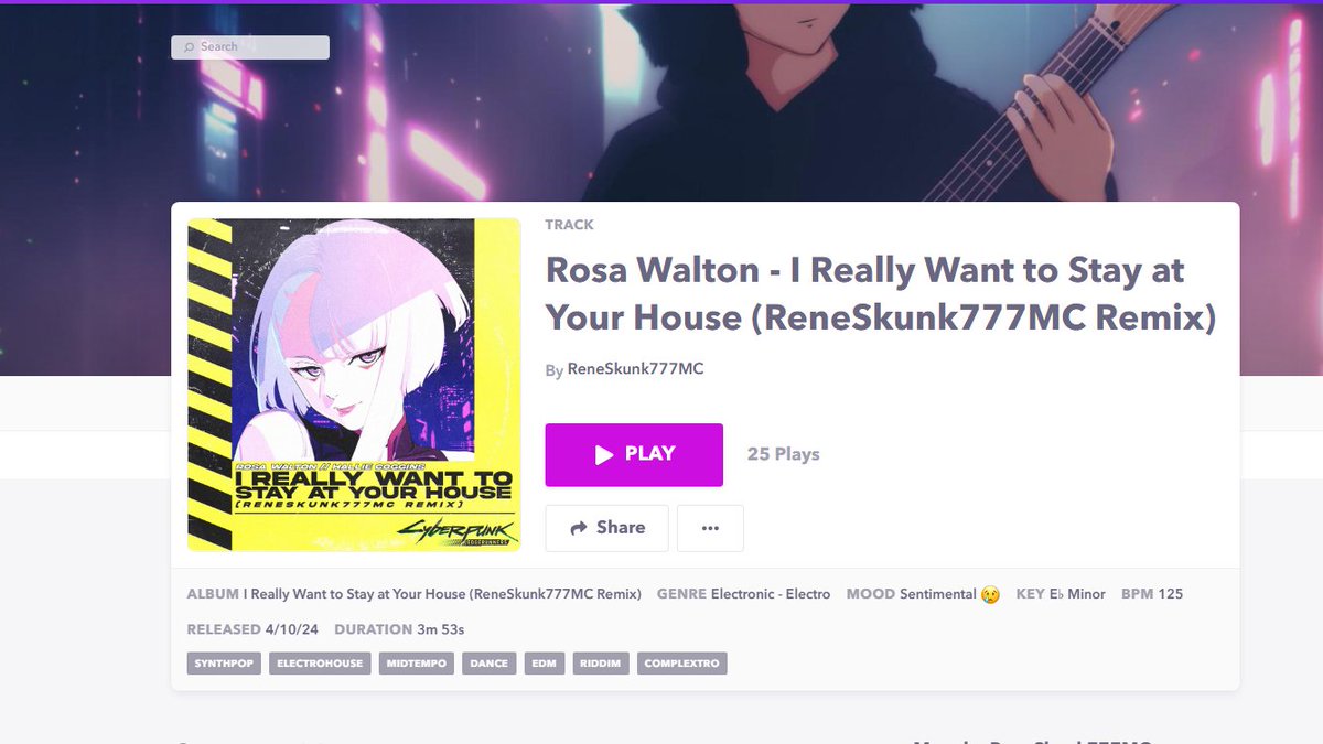it's been a while since I opened up my Audius account but I noticed that my Cyberpunk remix got 25 plays!

Honestly not bad!