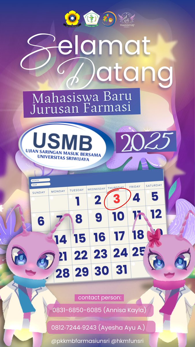 HKMFunsri's tweet photo. [WELCOME, PHARMACY UNSRI 2025 USMB PASSERS!]

Hey there, 2025 PTN Fighters!

Huge congratulations to all of you who made it into Pharmacy UNSRI through USMB 2025! You’ve fought hard and earned your place—welcome to the family! https://t.co/cIGwmTeTRP