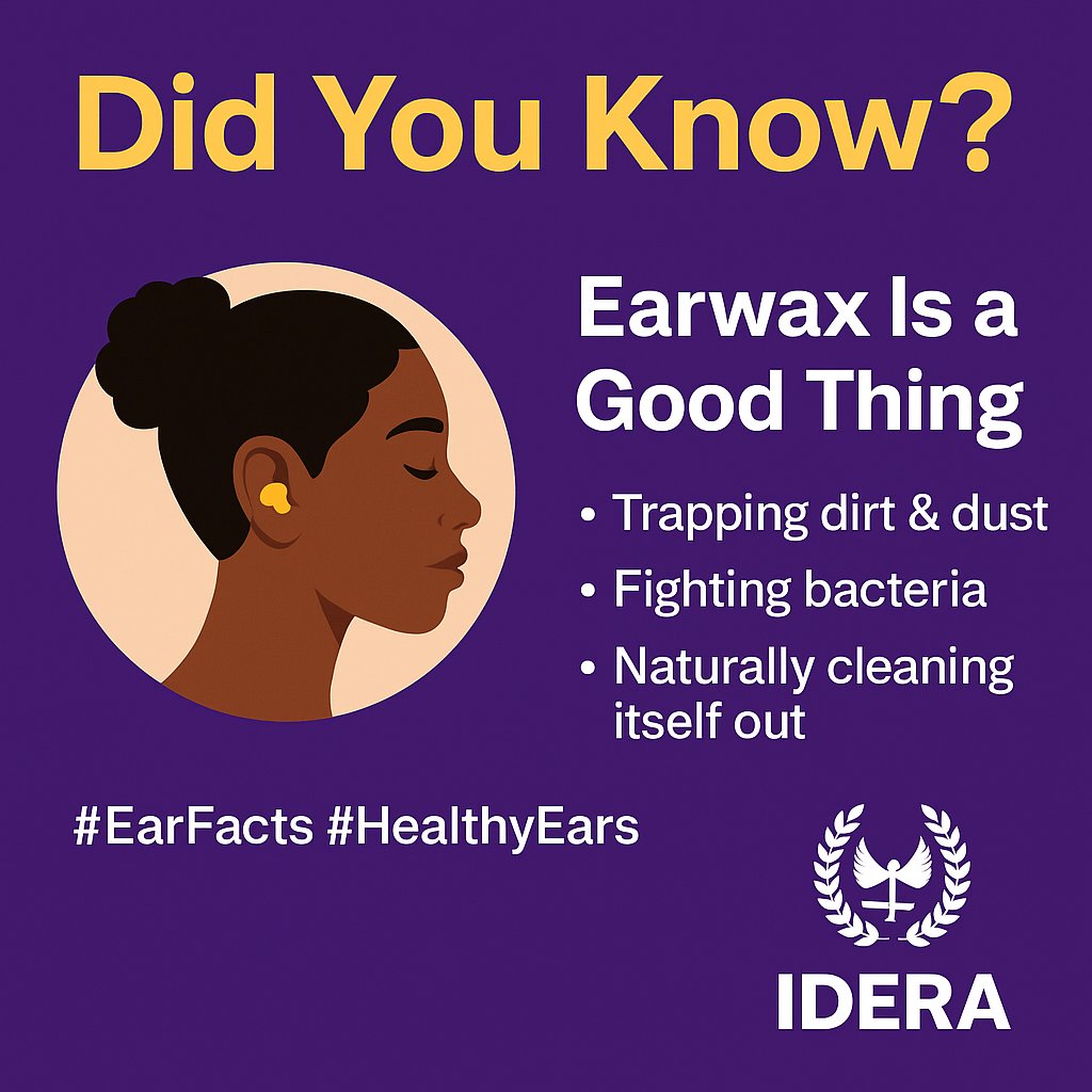 IDERAHealth's tweet photo. Did You Know? Earwax Is a Good Thing

It protects your ears by:
🛡 Trapping dirt &amp; dust
🦠 Fighting bacteria
🧼 Naturally cleaning itself out
Only clean what you can see, let your ear canal be!
#EarFacts #HealthyEars https://t.co/swgFyC4Gq7