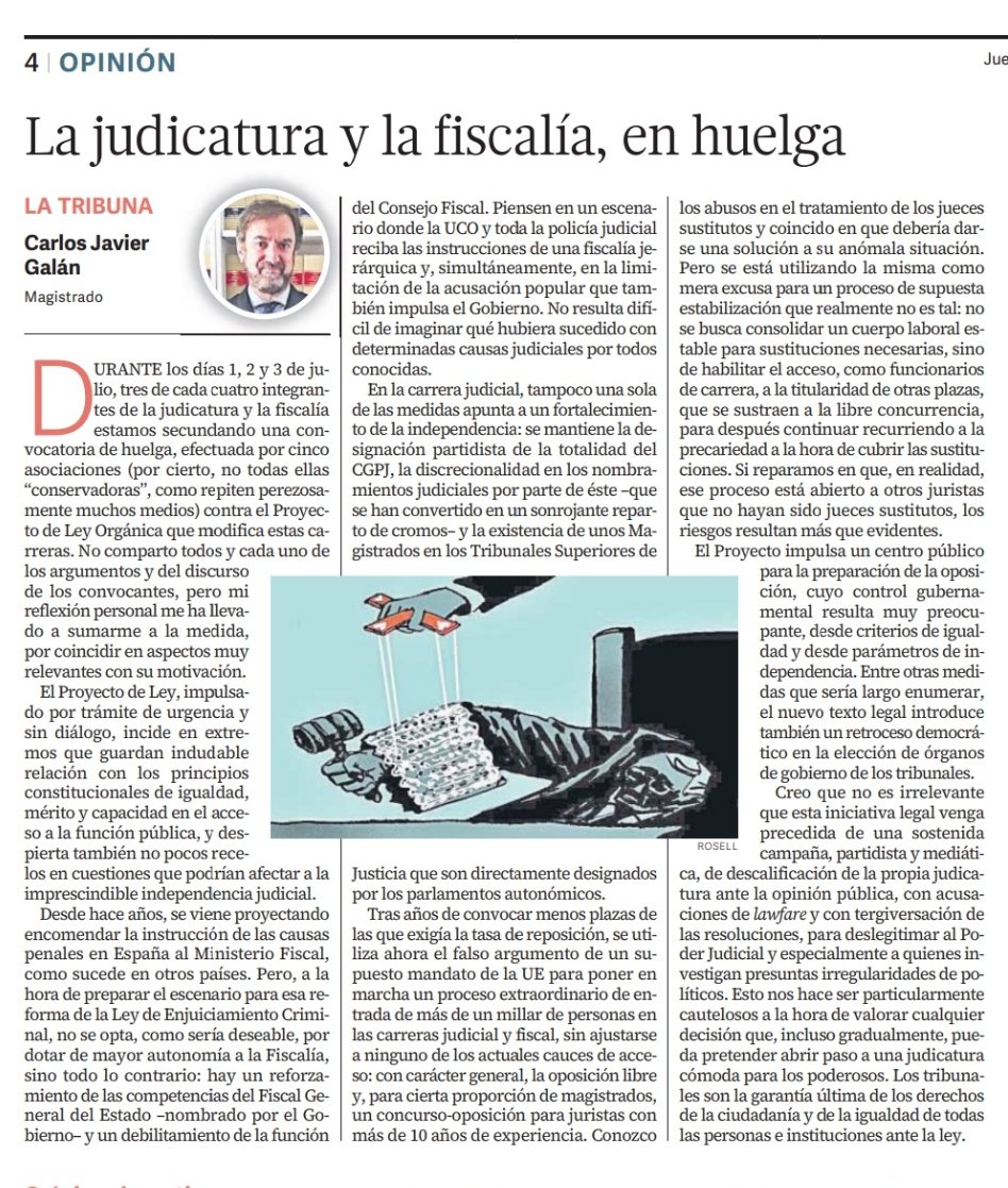 Carlos Javier Galán (@cjgalan) on Twitter photo Hoy escribo en La Tribuna de <a href="/diariosevilla/">Diario de Sevilla</a>, <a href="/diariocadiz/">Diario de Cádiz</a> y las otras 8 cabeceras de prensa del <a href="/grupojoly/">Grupo Joly</a>:
La judicatura y la fiscalía, en huelga diariodesevilla.es/opinion/tribun… Hoy escribo en La Tribuna de <a href="/diariosevilla/">Diario de Sevilla</a>, <a href="/diariocadiz/">Diario de Cádiz</a> y las otras 8 cabeceras de prensa del <a href="/grupojoly/">Grupo Joly</a>:
La judicatura y la fiscalía, en huelga diariodesevilla.es/opinion/tribun…