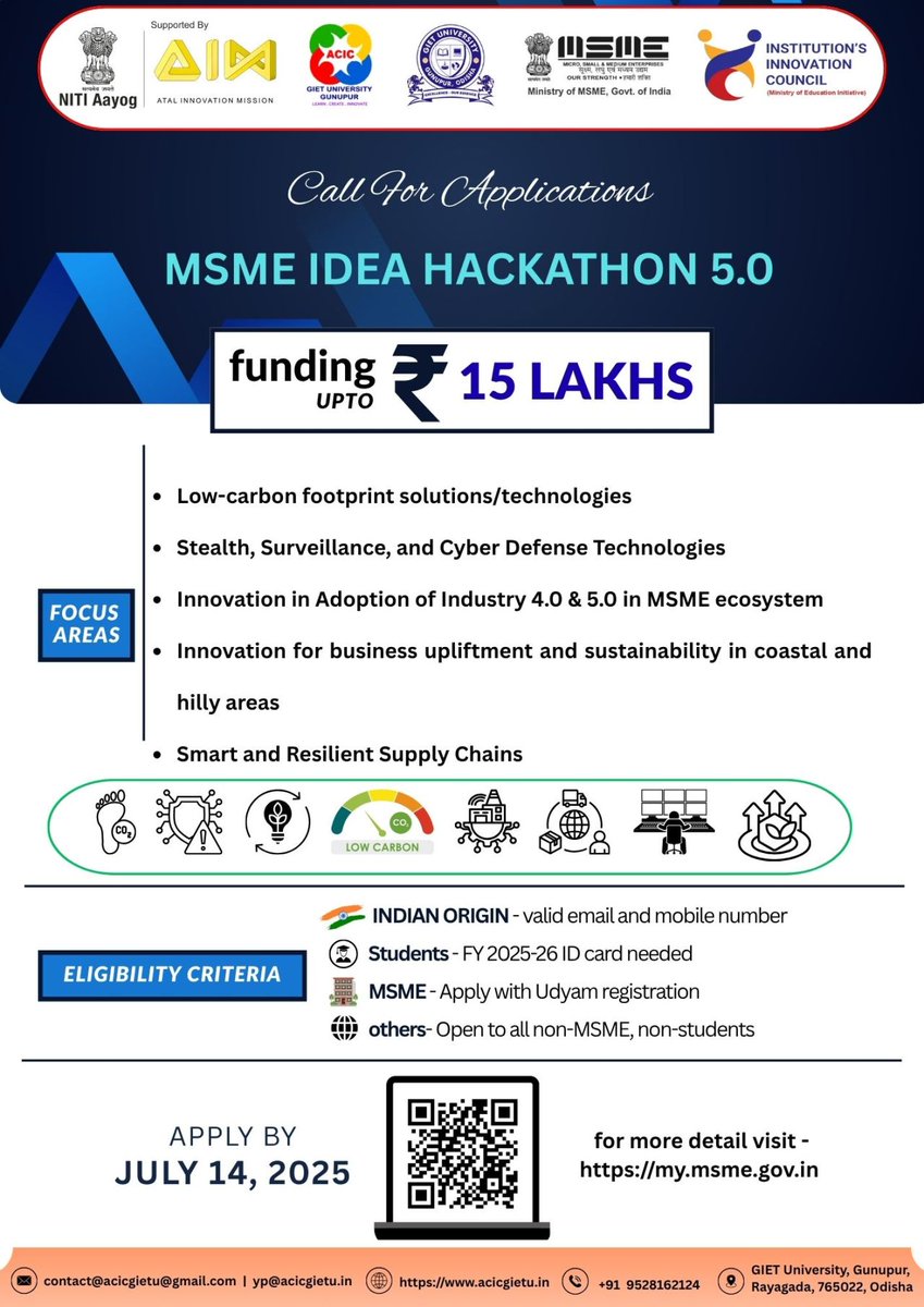 AcicGietu's tweet photo. Applications Open for MSME Idea Hackathon 5.0!
 Are you an innovator, startup founder, or MSME with a game-changing idea? This is your chance to turn it into reality! The Ministry of MSME invites applications under MSME Idea Hackathon 5.0 https://t.co/J6DoE3wdoZ