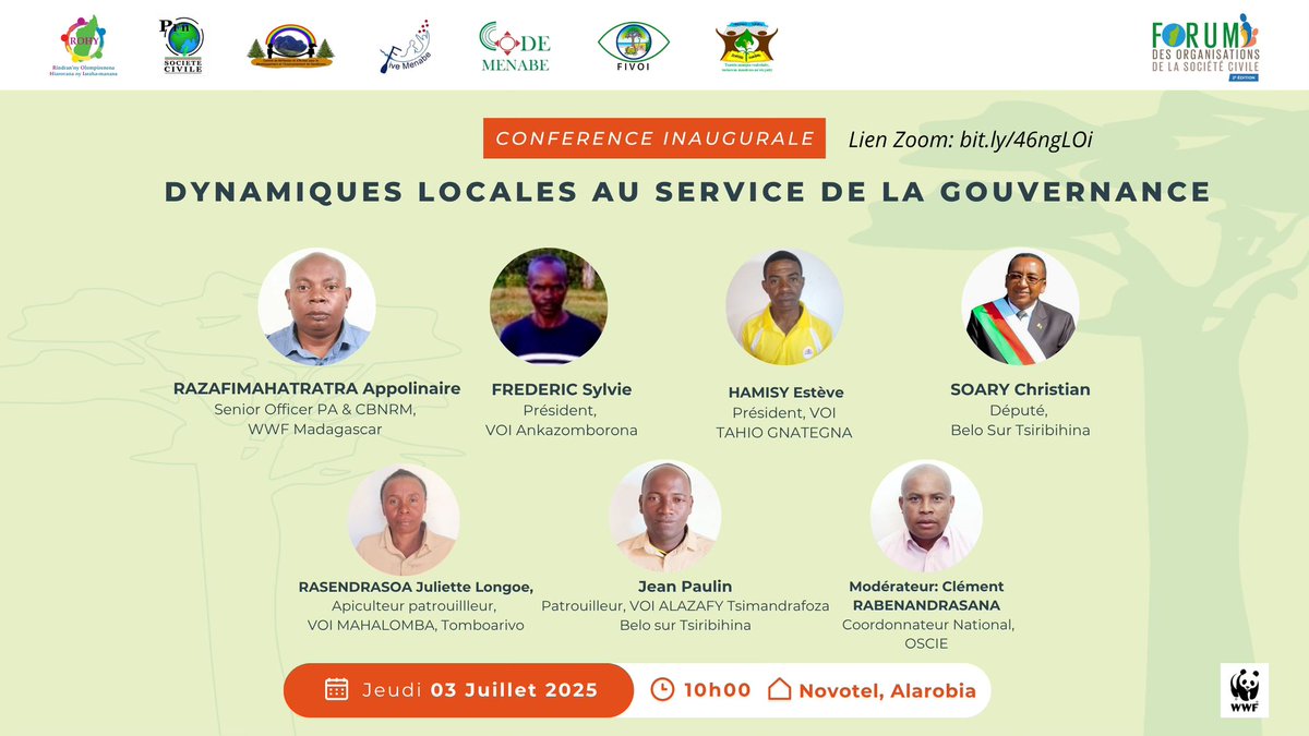 WWF Madagascar (@wwf_mada) on Twitter photo Live from the CSO forum
Key speakers include RAZAFIMAHATRATRA Appolinaire from WWF Madagascar & FREDERIC Sylvie, President of VOI Ankazomborona, emphasizing the importance of local engagement for transparent and sustainable governance. 🌿
Follow the zoom bit.ly/4kubvw4 Live from the CSO forum
Key speakers include RAZAFIMAHATRATRA Appolinaire from WWF Madagascar & FREDERIC Sylvie, President of VOI Ankazomborona, emphasizing the importance of local engagement for transparent and sustainable governance. 🌿
Follow the zoom bit.ly/4kubvw4