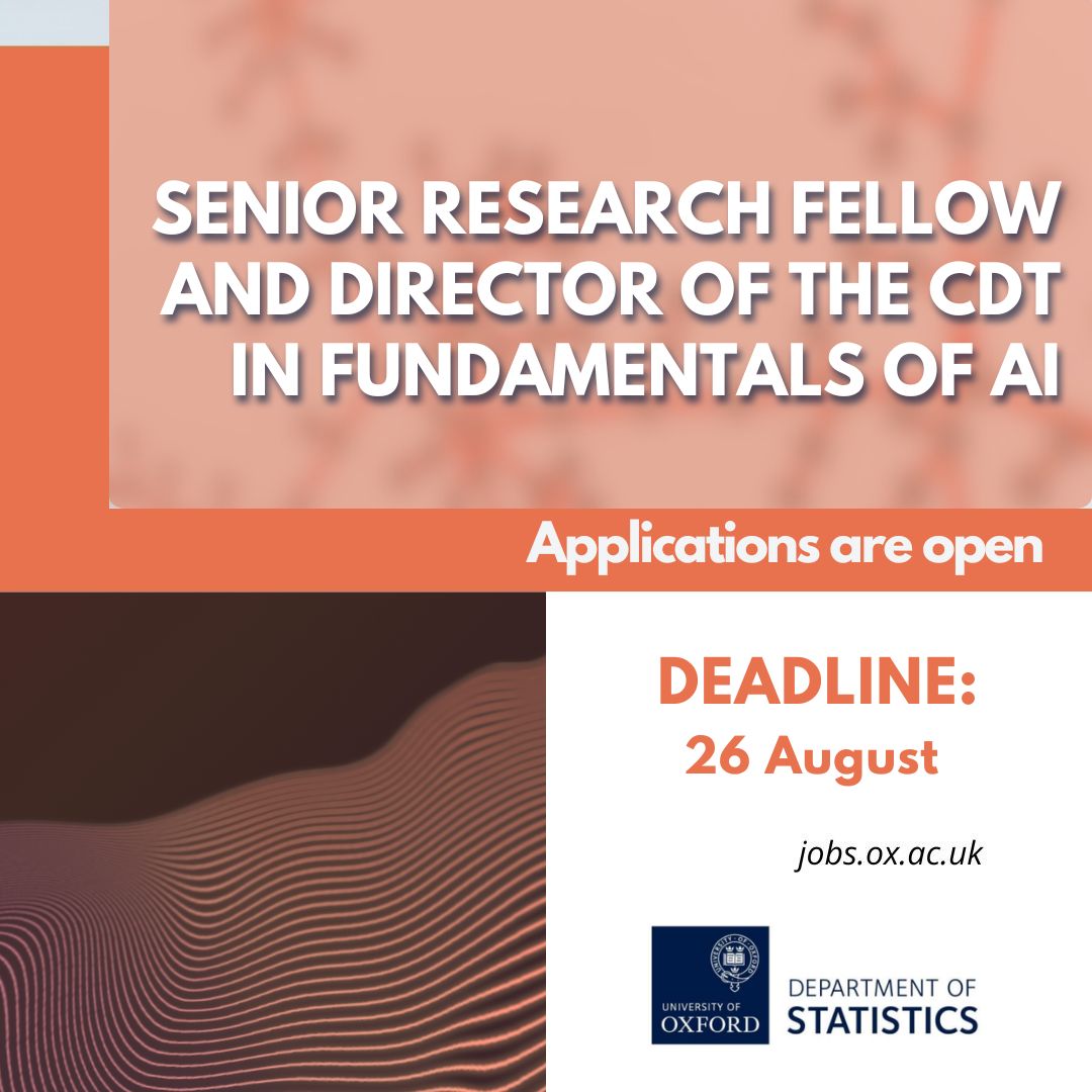 OxfordStats's tweet image. Join us!
We are recruiting for an exciting new opportunity – Senior Research Fellow and Director of the CDT in Fundamentals of AI.
Applications will close on 26 August.
➡️ Find out more about the role and how to apply: tinyurl.com/mrykxztw