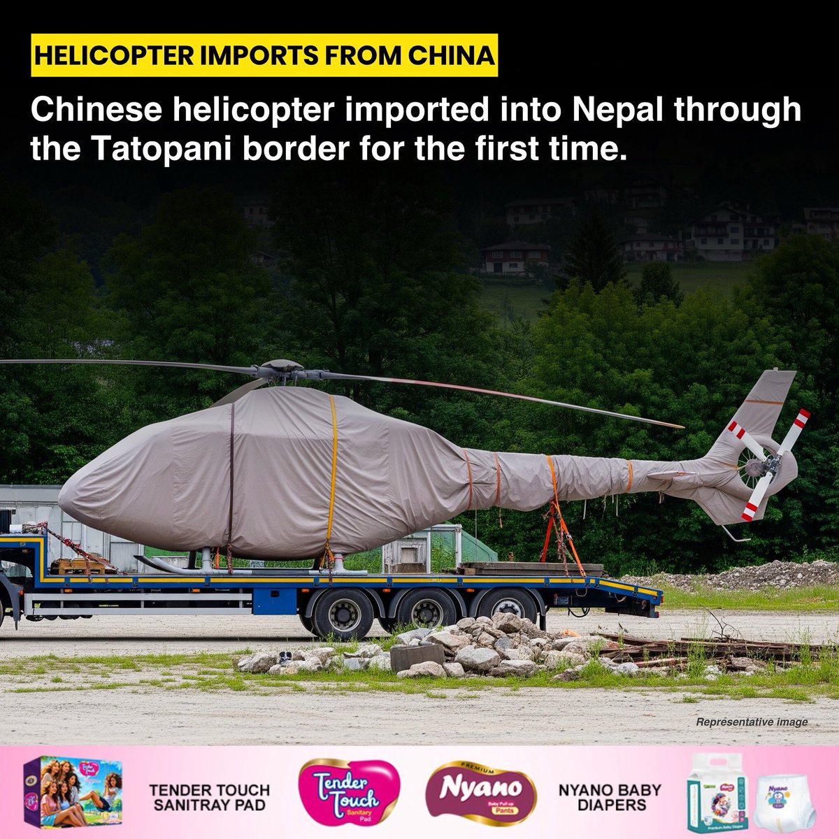 NoNext_Question's tweet image. For the first time, a Chinese helicopter has been imported into Nepal through the Tatopani border crossing. According to the Tatopani Customs Office, preparations are being made to collect customs duties based on the value of the helicopters.

#nepal #china #tatopani