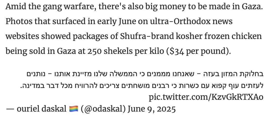BrendaPuech's tweet image. Haaretz reports that Israeli food companies are making HUGE profits from smuggling limited food into Gaza for which they can make astronomical profits.