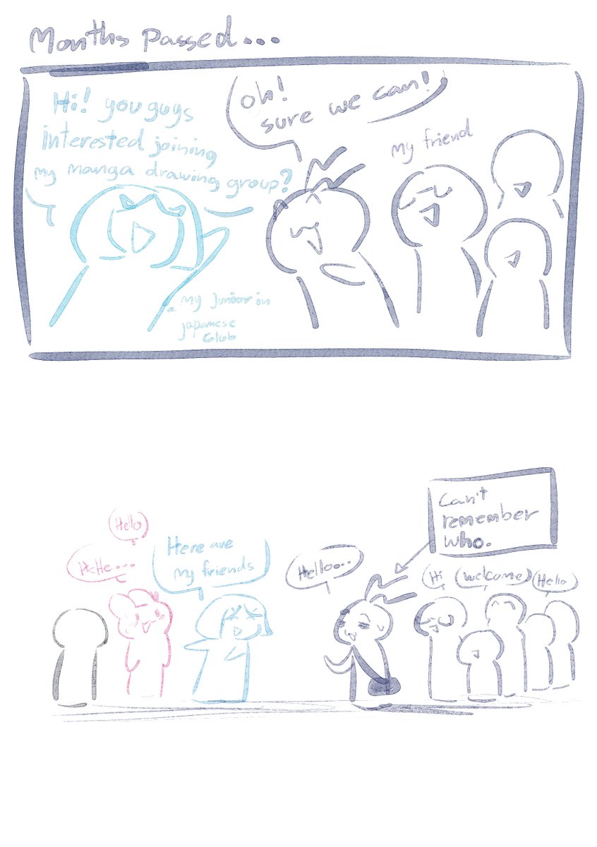 My side Be like : Introvert Panic attacks!! XD
I didn't draw Bunno's face because I was so shocked at the time that I couldn't even remember the face of the person I was talking to. 🤣🤣🤣

My memory of our first meeting is after that.

#Kushiro00
