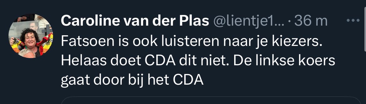 Caroline denkt de gemiddelde CDA-kiezer te kennen. Alsof die zit te wachten totdat lieden vh Leger des Heils en kerken worden bestraft omdat ze illegalen 'n maaltijd of dak boven 't hoofd bieden. Als die asielwetten 't halen wordt naastenliefde bestraft en de goede mens verlinkt.