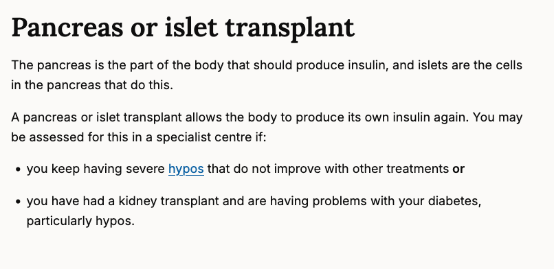 Partha S Kar ๐ฎ๐ณ๐ฌ๐ง๐๐ฅ (@parthaskar) on Twitter photo Did you know who is eligible for a 'Islet-Cell Transplant' on the background of #T1Diabetes?
Have a look- it's in <a href="/NICEComms/">NICE</a> NG17 -updated 2022
Continued Hypos -inspite of other treatments- is one.
Link:
nice.org.uk/guidance/ng17/โฆ
cc <a href="/NHSDiabetesProg/">NHS Diabetes Programme</a> <a href="/DiabetesUK/">Diabetes UK</a> <a href="/BT1DUK/">Breakthrough T1D UK</a> Did you know who is eligible for a 'Islet-Cell Transplant' on the background of #T1Diabetes?
Have a look- it's in <a href="/NICEComms/">NICE</a> NG17 -updated 2022
Continued Hypos -inspite of other treatments- is one.
Link:
nice.org.uk/guidance/ng17/โฆ
cc <a href="/NHSDiabetesProg/">NHS Diabetes Programme</a> <a href="/DiabetesUK/">Diabetes UK</a> <a href="/BT1DUK/">Breakthrough T1D UK</a>