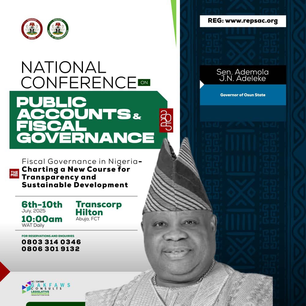 housepac_ng's tweet image. Strengthening transparency and accountability in public finance — join Senator Ademola Adeleke, Governor of Osun State as Special Guest Of Honour, (Conference Gala Night) at the National Conference on Public Accounts &amp;amp; Fiscal Governance. 

#FiscalGovernance #PublicAccountability