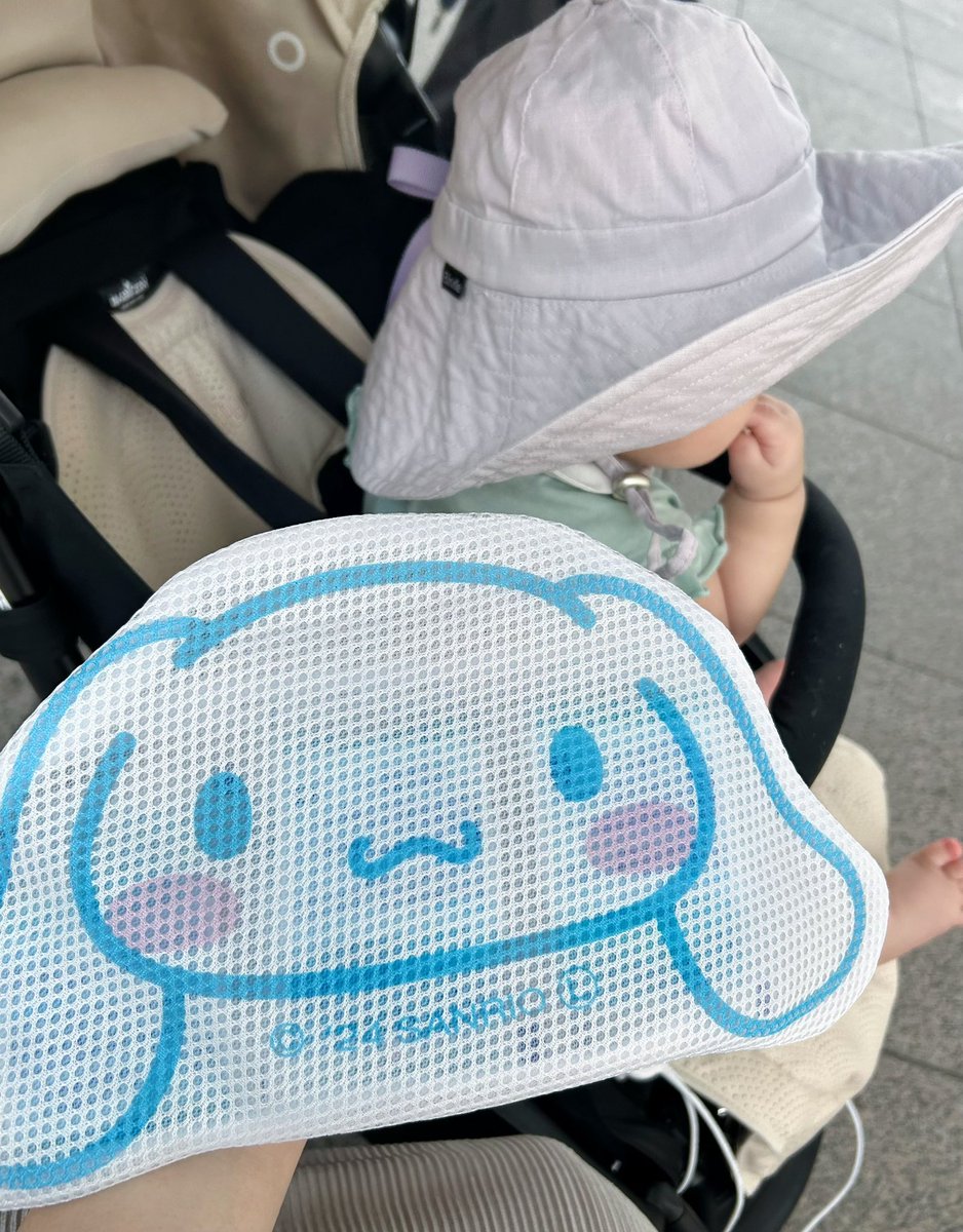 b7UFZ1juLm38877's tweet photo. そういや暑すぎるとエアラブぬるくなるから、インスタで見た���イソーの洗濯ネットに固くならない保冷剤いれて背中に敷いたり枕にしてあげたりしたらベビーカーで気持ちよく寝てくれた🧊家で枕にしたり起きてる時はニギニギして遊んだりもするから結構良いハックだったことをここに記しておきます https://t.co/eyoy69EyDF