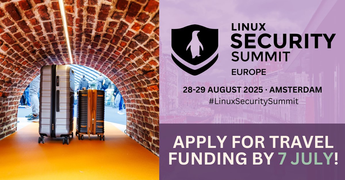 linuxfoundation's tweet image. ๐ Need help getting to #LinuxSecuritySummit Europe, 28-29 Aug in Amsterdam? Travel funding is only open for a few more days!
Apply by 7 July to attend THE security event for #Linux developers, researchers & maintainers.
๐ hubs.la/Q03tfswX0
