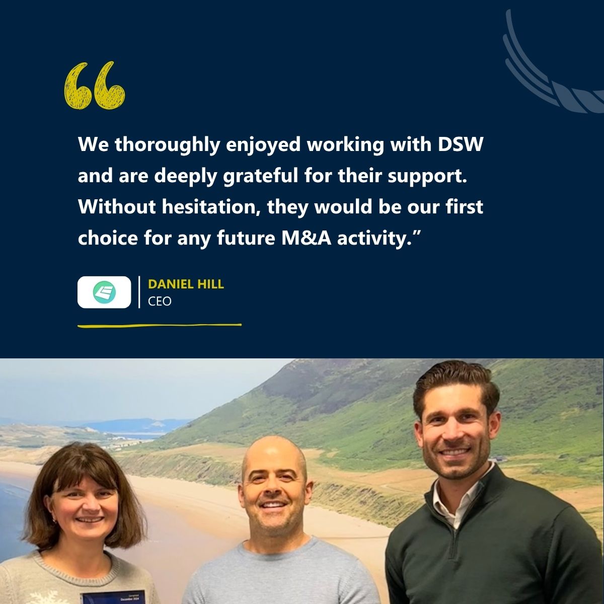 Our corporate finance team in Wales recently advised Leading Edge on its acquisition of Contrac IT (Venridge Limited).

On the deal, the team received an excellent testimonial from Daniel Hill, CEO of Leading Edge.

Read more on our website: dswcapital.com/deal/dsw-advis…