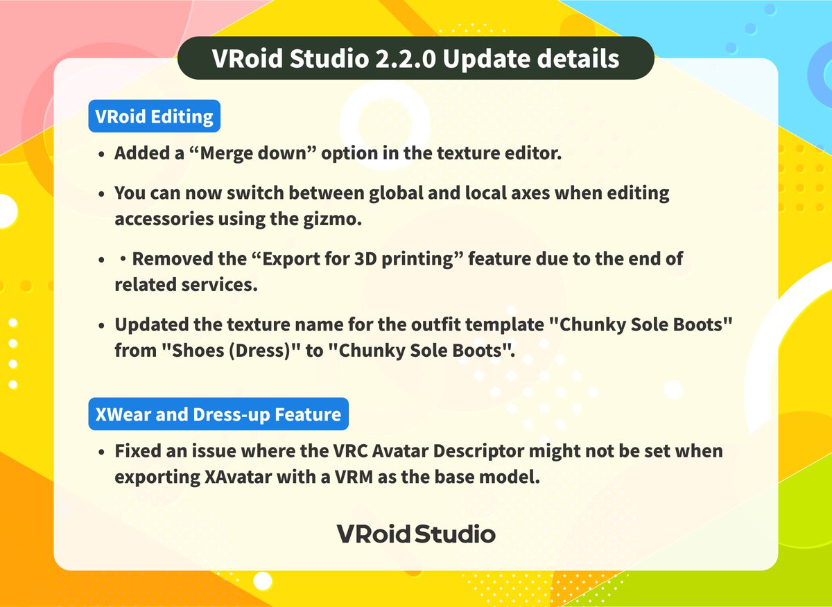 vroid_pixiv_en's tweet image. 【VRoid Studio v2.2.0】
▼Download here
vroid.com/en/studio
▼Release Notes
vroid.pixiv.help/hc/en-us/artic…
▼Contact Us
pixiv.net/support?mode=i…
#VRoid