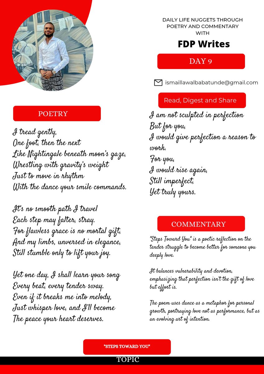 FDPDigitals's tweet image. Day 9 of Consecutive Writing 
I’m not perfect
But I’ll learn the rhythm of your love,
One step at a time.

#Poetry #LoveInProgress #StepsTowardYou #FDPWrites #FDPDigitals #ThursdayMotivation  #ThursdayThoughts