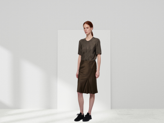 Overlap-Waist Paneled Silk Skirt