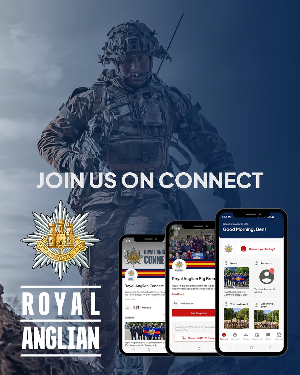 Join us on our APP - CONNECT. News, events, friends, veterans, serving personnel. Sign up for access today: royalanglianregiment.com/logins/

#RoyalAnglian #StrengthfromWithin #Soldier #Veteran #CONNECTAPP