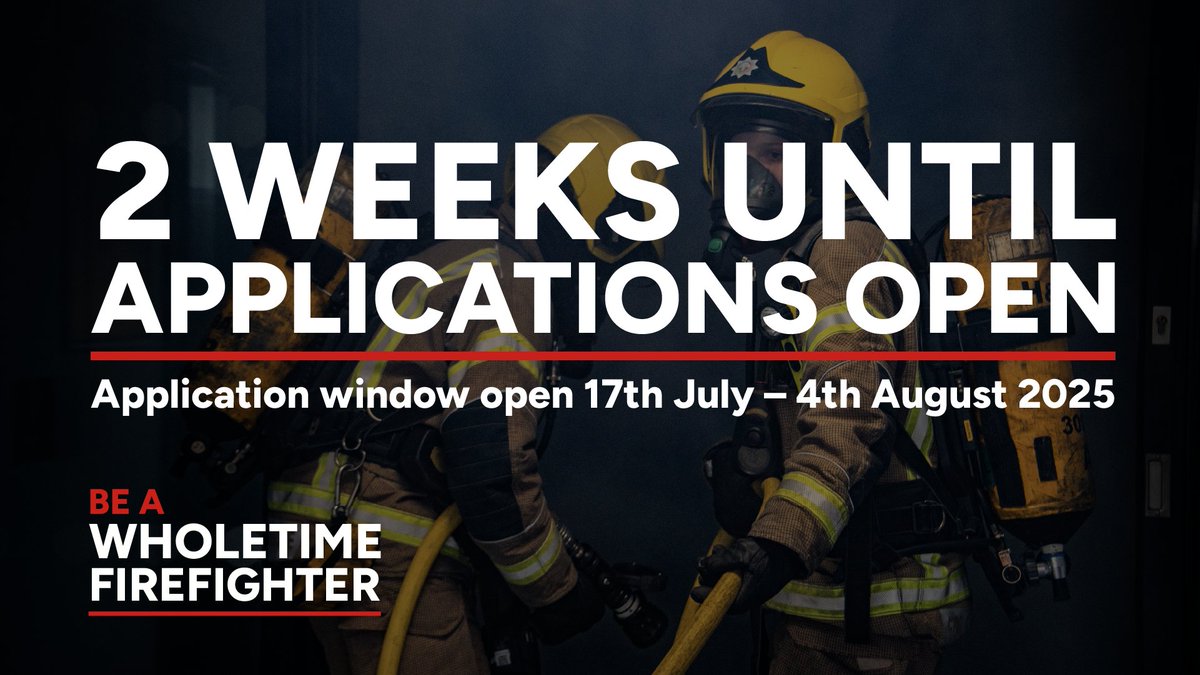 From 17 July 2025 we will be recruiting Wholetime Firefighters. Join our online taster session on the 14th of July to find out if being a firefighter is for you. 👉 hwfire.org.uk/wholetime.

#BeAFirefighter #HWFRS #Herefordshire #Worcestershire #WholetimeRecruitment
