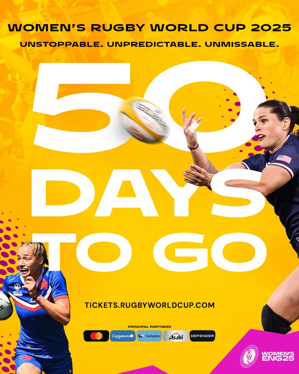 It's only 50 days to go until the biggest women's sport event of the summer happens here on our doorstep! 🥳

The Women's Rugby World Cup is coming to Manchester and we can't wait to see you there 🏉

Buy tickets ➡️ loom.ly/oc_3iYM

#RWC2025 #ThisEnergyNeverStops
