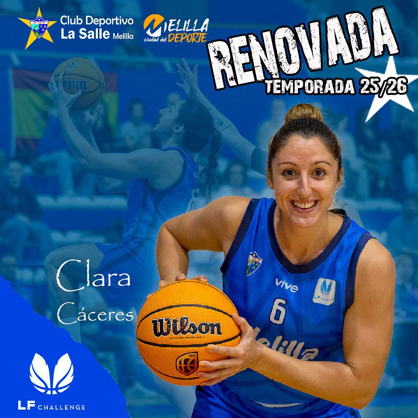 ¡Clara Cáceres renueva con el Melilla Ciudad del Deporte La Salle para la temporada 2025/26! 💙💛⭐️

La dirección del juego seguirá en buenas manos. Talento, compromiso y experiencia para seguir creciendo juntos. 💪🏽🏀