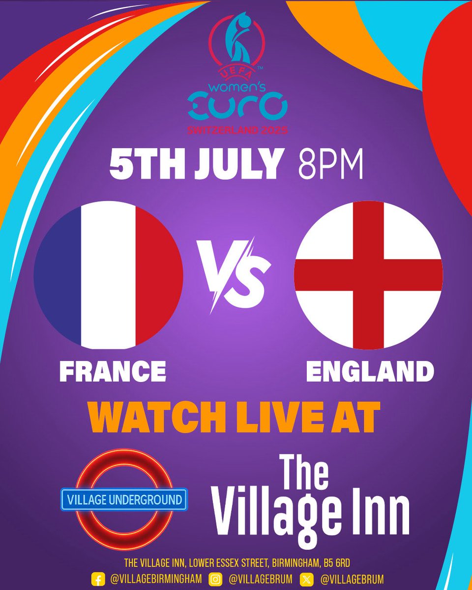 THE LIONESSES ROAR 🦁 🦁 🦁 

Join us this Saturday at the Village for the women’s Euro 2025! 

Showing on the BIG screen it’s France 🇫🇷 v England 🏴󠁧󠁢󠁥󠁮󠁧󠁿 K/O 8pm