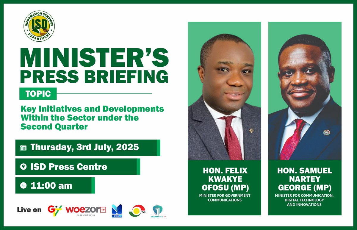 Join the Minister for Communication <a href="/samgeorgegh/">Sam 'Dzata' George 🦁🇬🇭</a> at 11am.