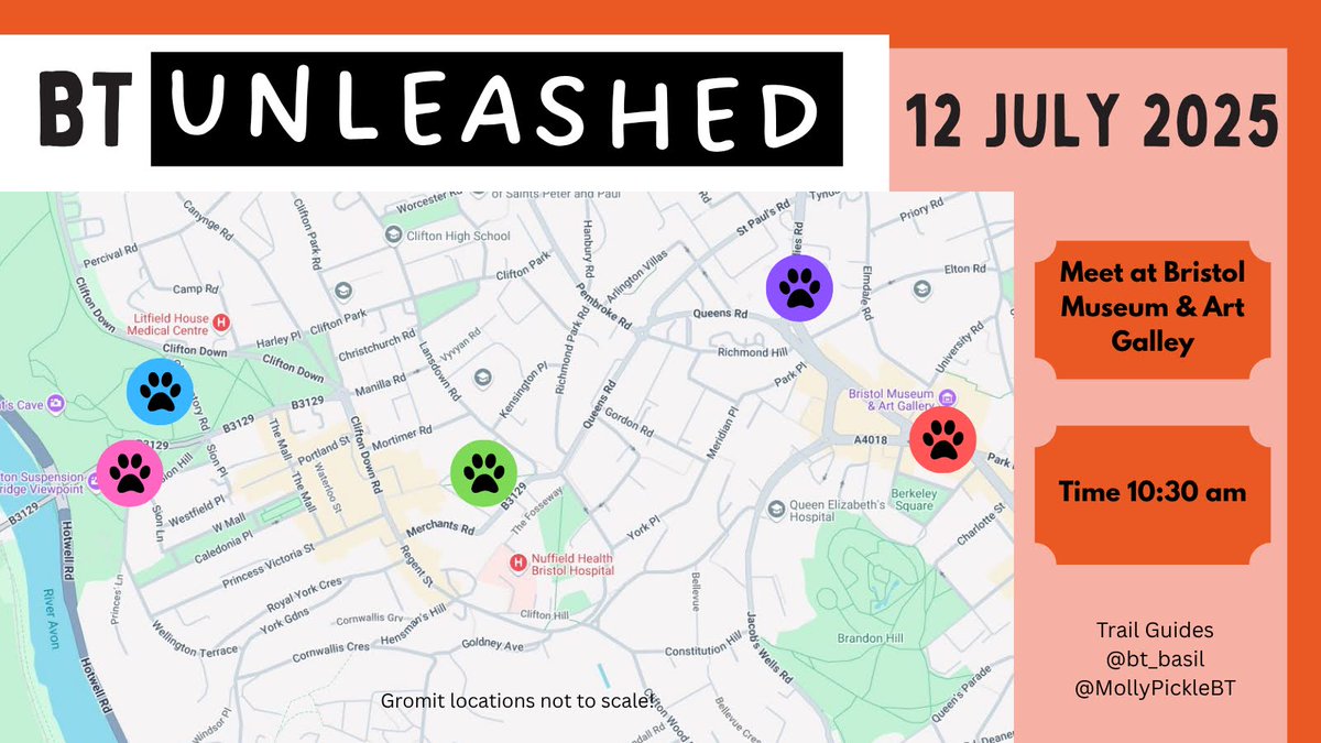 Molly Pickle CBE (@mollypicklebt) on Twitter photo 🐾 BTs Unleashed 🐾
Don't forget Basil and me have got our Gromit Trail on 12 July. We gonna meet at 10.30am at the Bristol Museum and head towards Clifton. Shout if you coming. Cracking adventure awaits🐾
#BTunleashed
<a href="/bt_basil/">Basil the BT CBE</a>
<a href="/RohanTheBT/">Sir Rohan the BT 🎾</a> 🐾 BTs Unleashed 🐾
Don't forget Basil and me have got our Gromit Trail on 12 July. We gonna meet at 10.30am at the Bristol Museum and head towards Clifton. Shout if you coming. Cracking adventure awaits🐾
#BTunleashed
<a href="/bt_basil/">Basil the BT CBE</a>
<a href="/RohanTheBT/">Sir Rohan the BT 🎾</a>