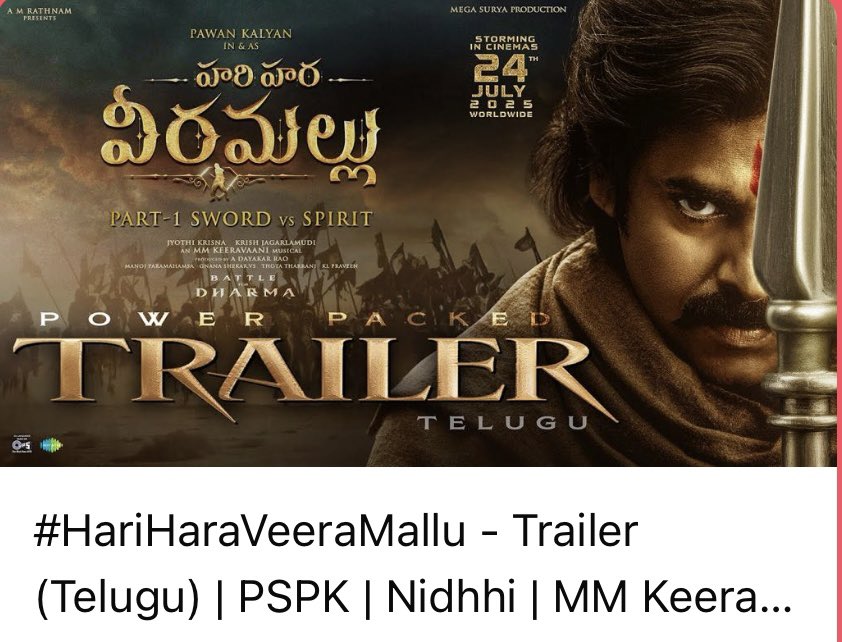 The legend returns in style!⚔️🔥
#HariHaraVeeraMallu trailer is a grand visual symphony!
<a href="/PawanKalyan/">Pawan Kalyan</a> garu roars, and M.M. Keeravani’s music elevates every frame to epic status.

— Hariesh Tharigopula
🎬 National Award-winning Short Film Director

youtu.be/Qv-NEQJehVU?si…