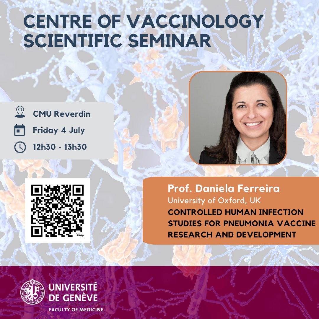 GCIR_Unige's tweet image. JOIN US TOMORROW!
Controlled Human Infection Studies for #Pneumonia #Vaccine Research &amp;amp; Development

Pr Daniela Ferreira, University of Oxford @UniofOxford UK
CMU - Reverdin Auditorium at 12:30
Friday 4 July 2025

unige.ch/medecine/gcir/…

@unige_en @UNIGEnews @gcevd @MIMOL_UNIGE