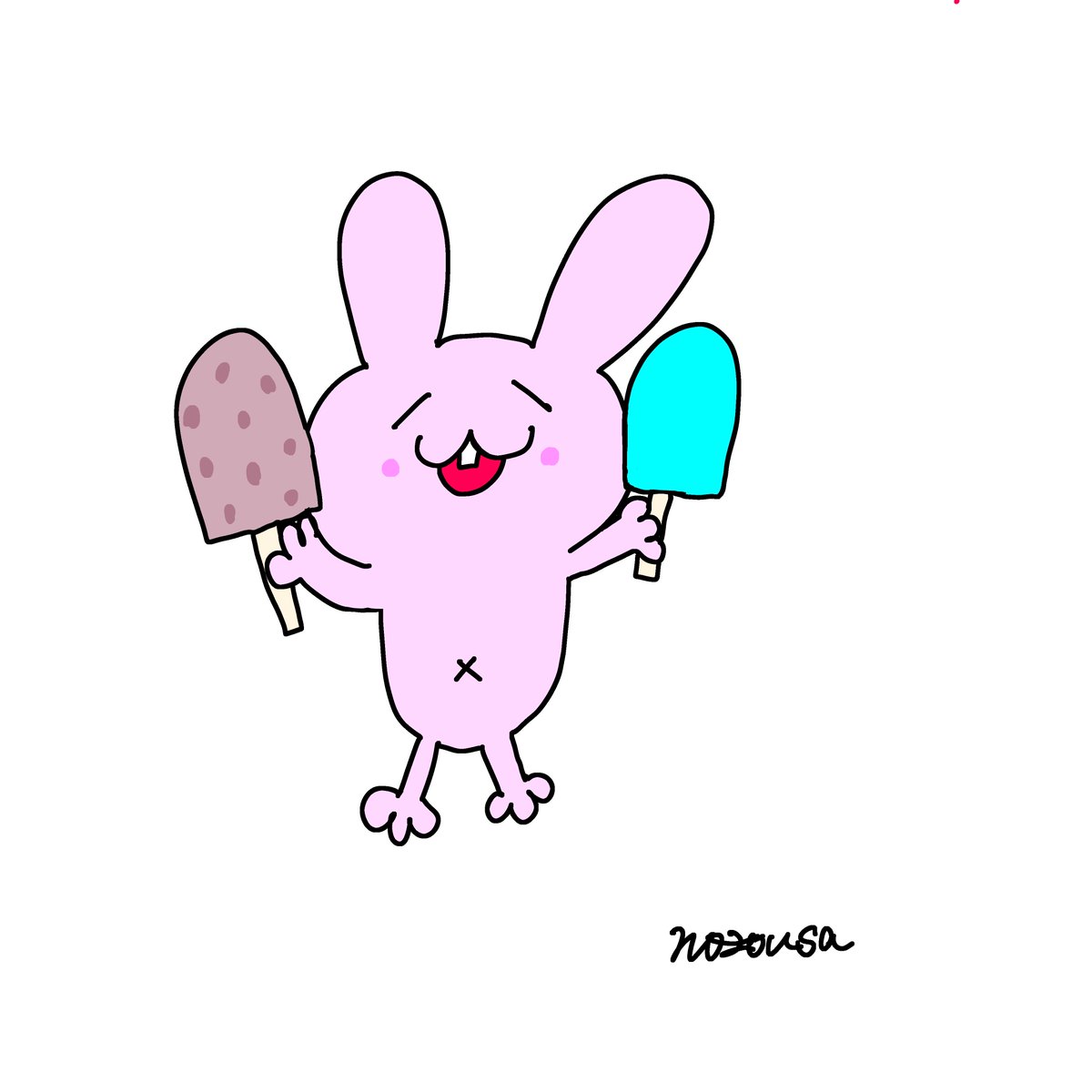 77nozo's tweet photo. ソーダバーとあずきバー、
どっちかあげるって言ってくるうさぎ🐾

どっちが食べたい？🐰

#アイス https://t.co/CfaUaI0OMR