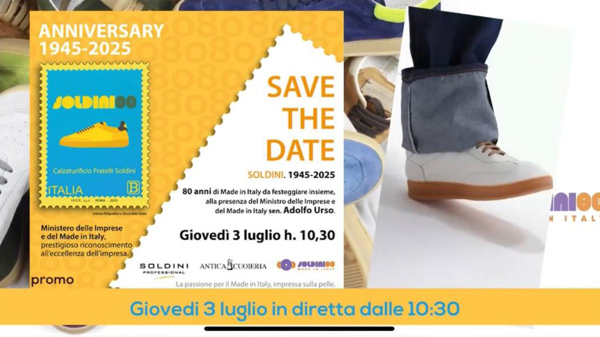 MIMIT (@mimit_gov) on Twitter photo 📌 Il ministro <a href="/adolfo_urso/">Adolfo Urso</a>, alle ore 10.30, partecipa all’evento celebrativo per gli 80 anni del calzaturificio #FratelliSoldini.
L'evento potrà essere seguito in diretta streaming 👉🏻
amarantochannel.it/live/ 📌 Il ministro <a href="/adolfo_urso/">Adolfo Urso</a>, alle ore 10.30, partecipa all’evento celebrativo per gli 80 anni del calzaturificio #FratelliSoldini.
L'evento potrà essere seguito in diretta streaming 👉🏻
amarantochannel.it/live/