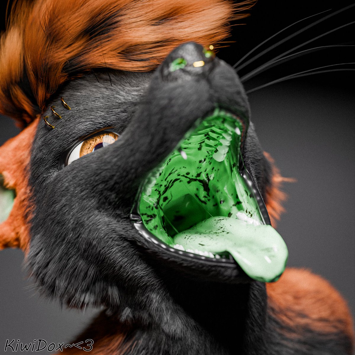 Kiwi_Dox's tweet photo. Chocolate chip mint coloured maw... I can assure you it probably still smells like dog/foxy breath~ https://t.co/sAhqfJIkck