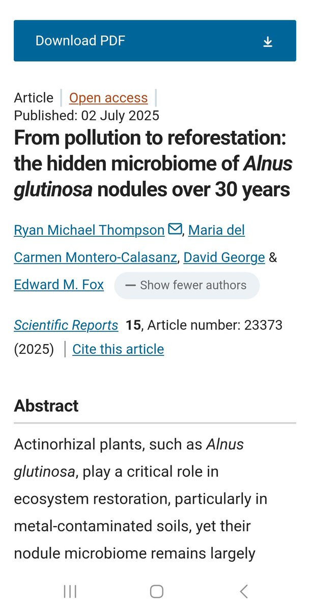 Paper number seven of my PhD, newly published within <a href="/SciReports/">Scientific Reports</a> 🧪📃

In the present study we analysed the root nodule microbiome of a 30 year Alnus glutinosa chronosequence planted upon heavy metal polluted soil 🌳🦠

<a href="/MonteroCalasanz/">MCarmen Montero-Calasanz</a> <a href="/ONEPlanetDTP/">ONE Planet DTP</a> <a href="/SciencesNCL/">Sciences at Newcastle</a> <a href="/UniofNewcastle/">Newcastle University</a>