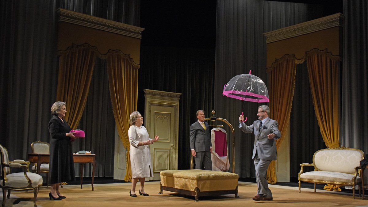 By Royal Appointment is <a href="/MalvernTheatres/">Malvern Theatres</a> til Sat &amp; it's elegant homage to late #QueenElizabethII. This gentle drama retells key moments of HRH life through outfits &amp; chats with her dresser, clothes designer &amp; hat maker. Sumptuous staging stars Caroline Quentin &amp; Anne Reid.