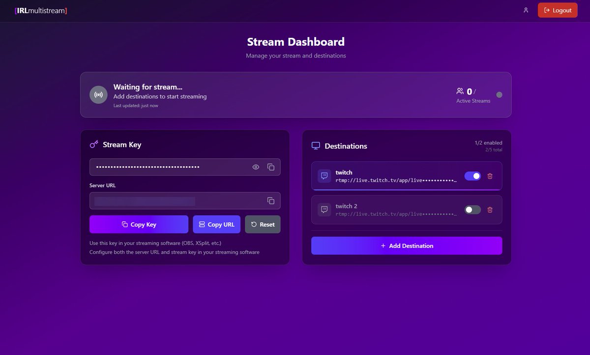Finally got around to building our restream.io alternative.  

any interest in this sort of thing?