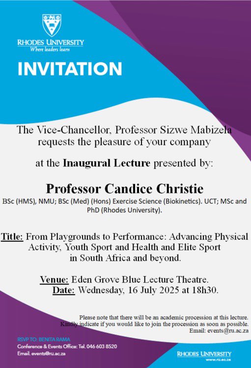 HKE (@hke_rhodes) on Twitter photo Save the date! Join us as we celebrate the work of Professor Candice Christie at her Inaugural Lecture this July
RSVP: events@ru.ac.za Save the date! Join us as we celebrate the work of Professor Candice Christie at her Inaugural Lecture this July
RSVP: events@ru.ac.za