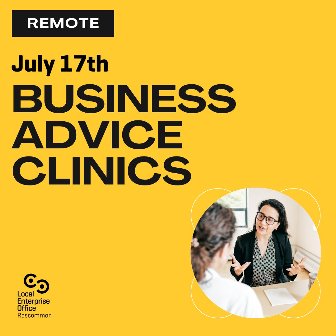 Our business advice sessions are available free of charge to any Roscommon-based business in need of guidance or support.

Our next clinic takes place on July 17th - book your free 1:1 meeting now - loom.ly/VMNYOFI

#allinadayswork