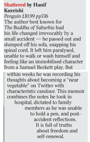 Hanifkureishi's tweet image. Shattered in the Sunday Times best non fiction books. Paperback out now.