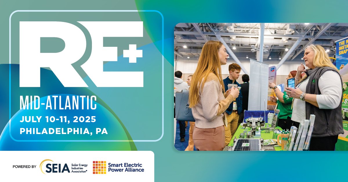 NABCEP (@nabcep) on Twitter photo We're happy to share that members of the <a href="/NABCEP/">NABCEP</a> team will be at <a href="/REPlusEvents/">RE+ Events</a> Mid-Atlantic next week at Booth #1011! The premier clean energy event in the region returns July 10-11 to the <a href="/PAConvention/">PA Convention Center</a> in Philly. Join us for all the fun!
Register here: re-plus.events/midatlantic/re… We're happy to share that members of the <a href="/NABCEP/">NABCEP</a> team will be at <a href="/REPlusEvents/">RE+ Events</a> Mid-Atlantic next week at Booth #1011! The premier clean energy event in the region returns July 10-11 to the <a href="/PAConvention/">PA Convention Center</a> in Philly. Join us for all the fun!
Register here: re-plus.events/midatlantic/re…
