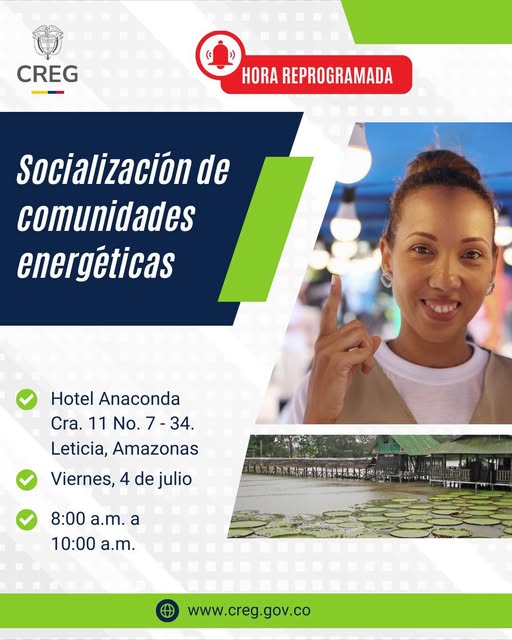 Inscríbete en este link para que asegures tu puesto en la Socialización de #ComunidadesEnergéticas el próximo viernes 4 de julio.
creg.gov.co/.../socializac…

@ComisionCreg