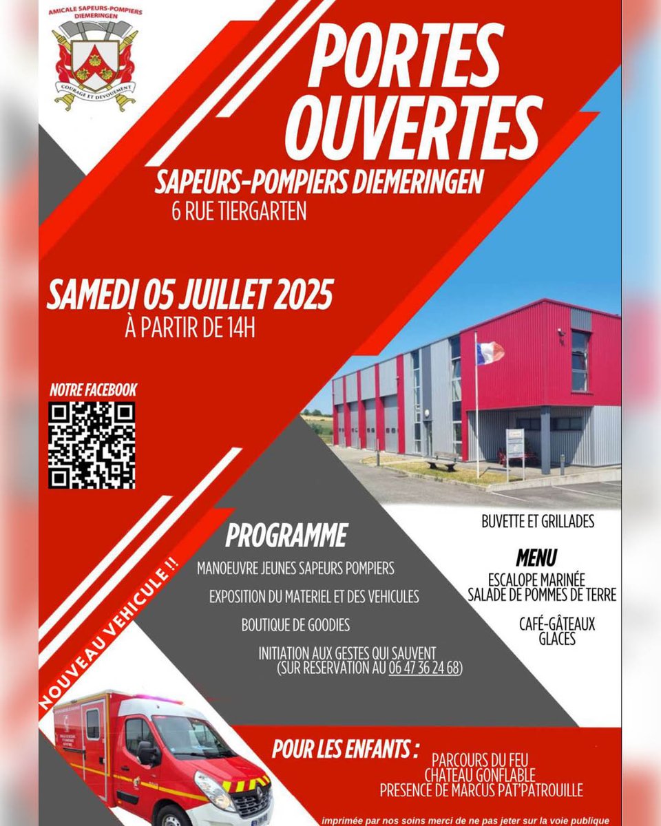 [#PortesOuvertes] 📷 Samedi 5 juillet 2025, journée « portes ouvertes » des #Pompiers67 au centre d’incendie et de secours de #Diemeringen
#volontariat #EngagementCitoyen