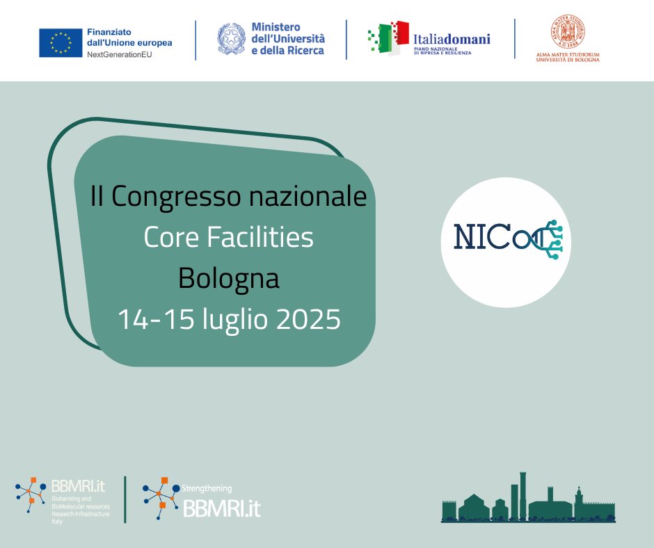 BBMRI_it's tweet photo. 2° Congresso nazionale delle #CoreFacilities organizzato dal progetto "Strengthening https://t.co/uKh0AeY5ir”. Vi aspettiamo a Bologna, presso le aule del plesso Belmeloro, il 14 e 15 luglio 2025. Per registrarsi e conoscere il programma e altri dettagli: https://t.co/8UOineoWLN https://t.co/5RnXQLkCug