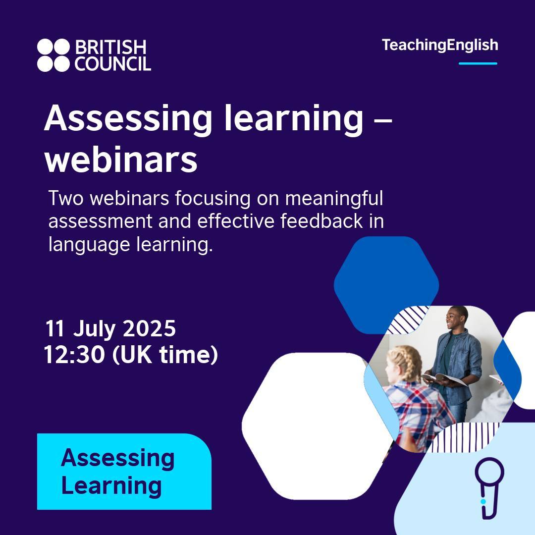 BritishCouncil's tweet image. Teachers! Join us on 11 July for two webinars focusing on meaningful assessment and effective feedback in language learning.
You can watch the event live on Facebook or YouTube, or register to join on Zoom.
🎯 Register now: teachingenglish.org.uk/news-and-event…
#ProfessionalDevelopment