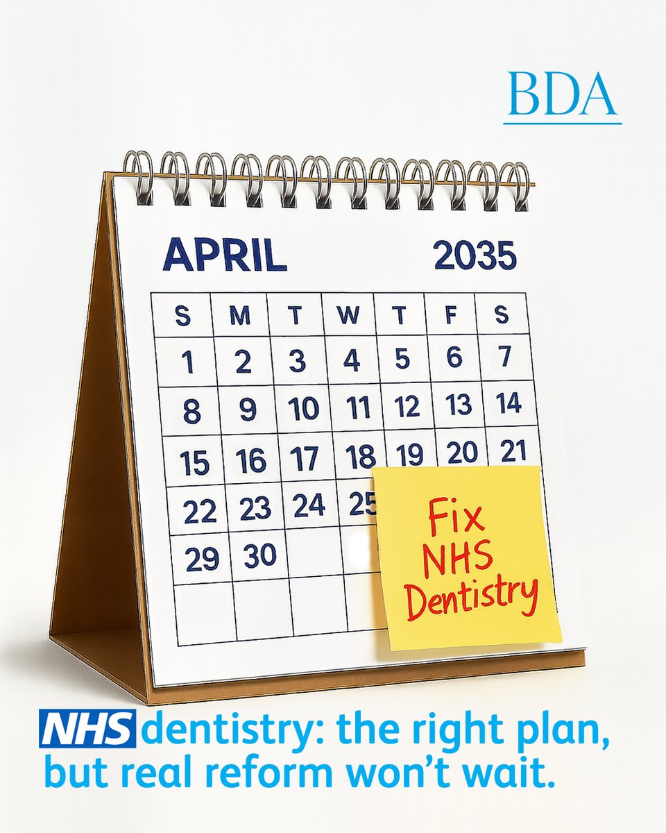BDA (@thebda) on Twitter photo "By 2035, the NHS dental system will be transformed."
That's the promise in the NHS 10 Year Plan.
Ministers have pledged to begin work this year fixing a failed contract. 
They've made the right diagnosis.
But we can’t wait a decade for them to write the prescription. "By 2035, the NHS dental system will be transformed."
That's the promise in the NHS 10 Year Plan.
Ministers have pledged to begin work this year fixing a failed contract. 
They've made the right diagnosis.
But we can’t wait a decade for them to write the prescription.